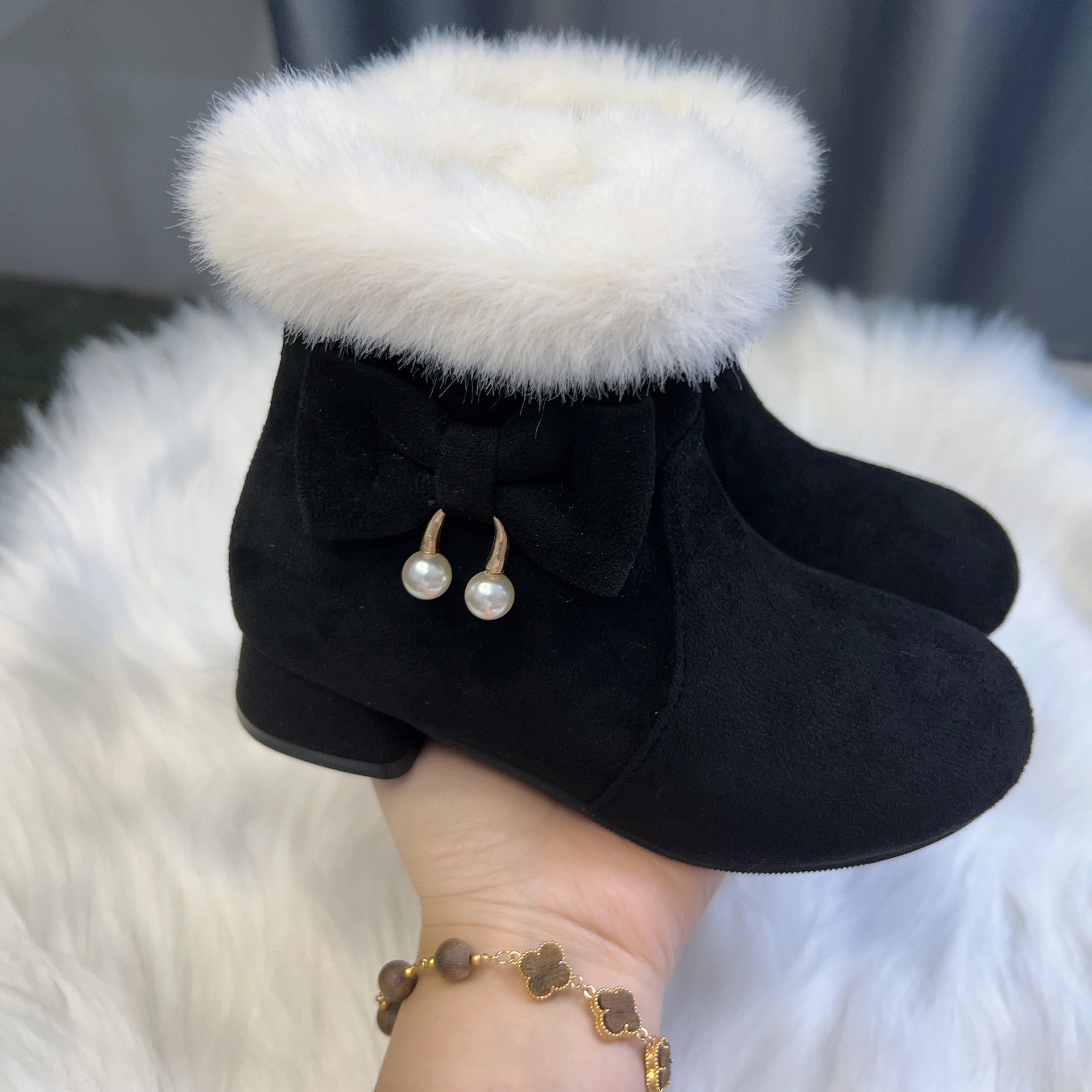 Red Black Girls Snow Boots Winter Comfortable Thick Warm Girl Children Boots Kidszworld Toddler Kids Suede Short Outdoor Boots Size 27 - 37 K0216