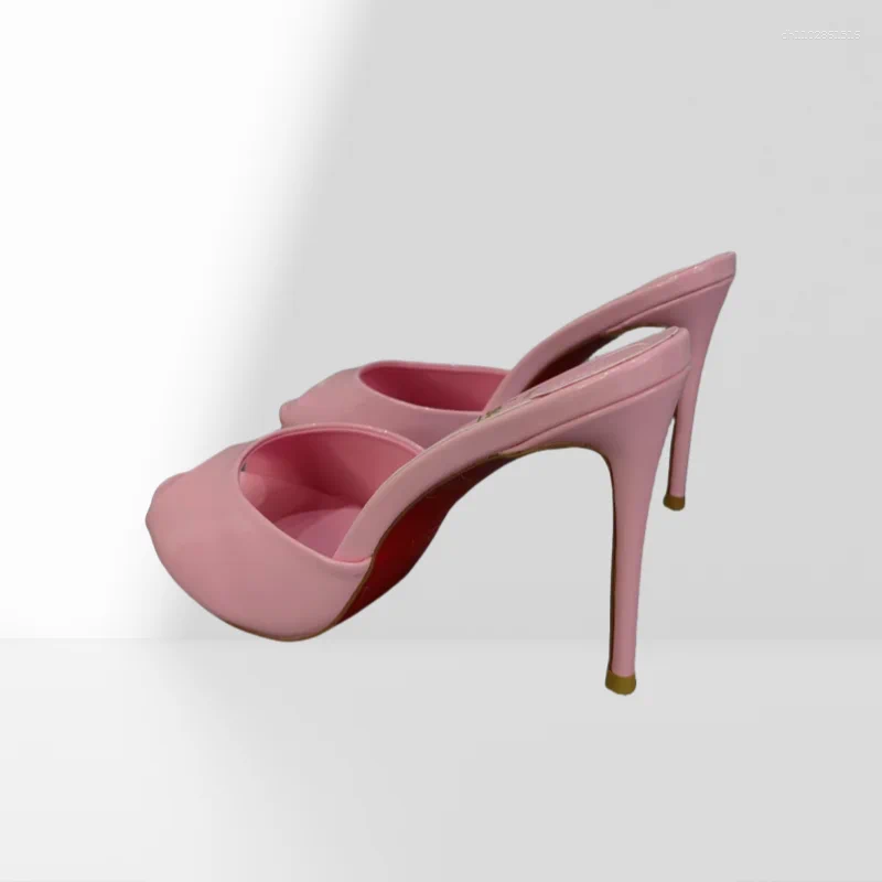 Slippers Spring Pink Sweet High Heels Peep Toe Thin Sole Slip On Casual Sexy Sandals Comfortable Dress Women's Shoes
