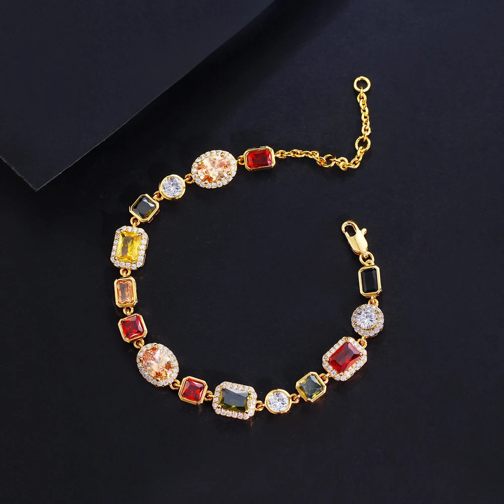 Pera Gold Color Multicolor Cubic Zirconia Adjustable Link Chain Bracelets for Men and Women Hip Hop Style Jewelry B268 250408