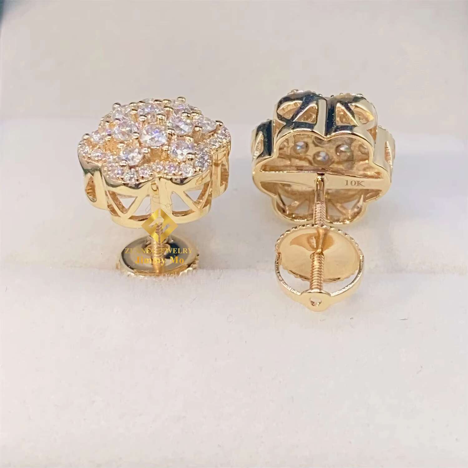 GRA Certificates 10k Solid Gold Iced Out Jewelry Earrings Shining VVS Moissanite Flower Earrings Hip Hop Earring