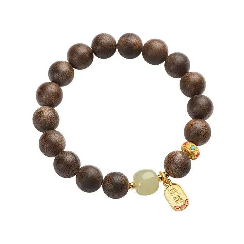 Agarwood Bracelet Male Hetian Jade GoodLucy HandString Female Old Material Sandalwood Buddha Beads Couple Valentine's Day Gift