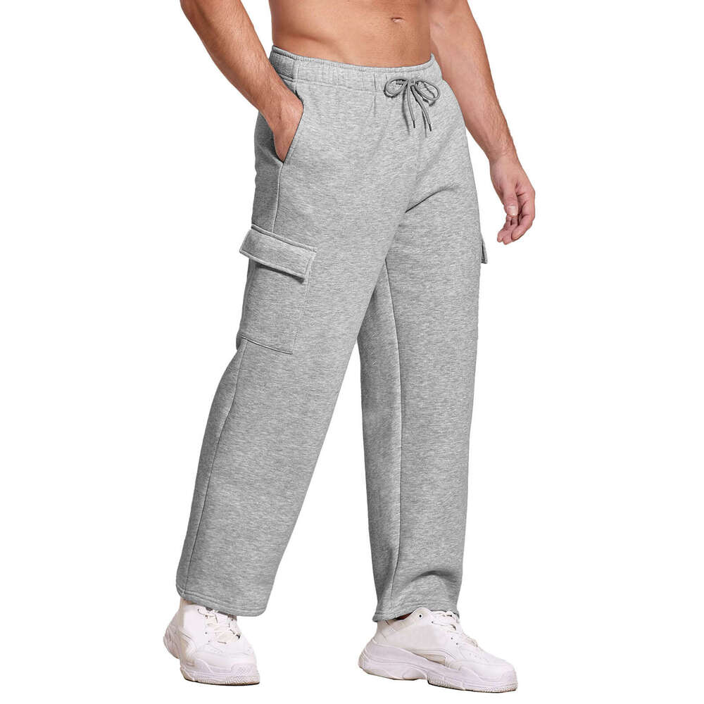 Winter Fleece-Lined Thickened European And American Multi-Pocket Pants Knitted Loose Men's Straight-Leg Casual Sweatpants a5bf 70d3