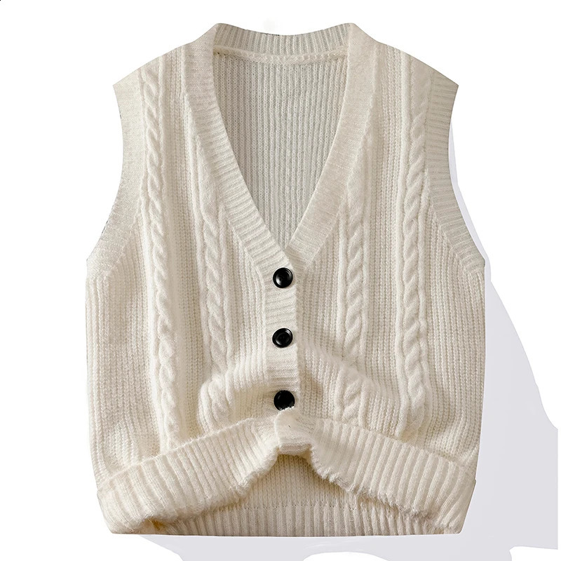 Simple and chic loose casual vest Vneck knitted sweater jacket striped sleeveless ultra thick mens clothing top 250411Z