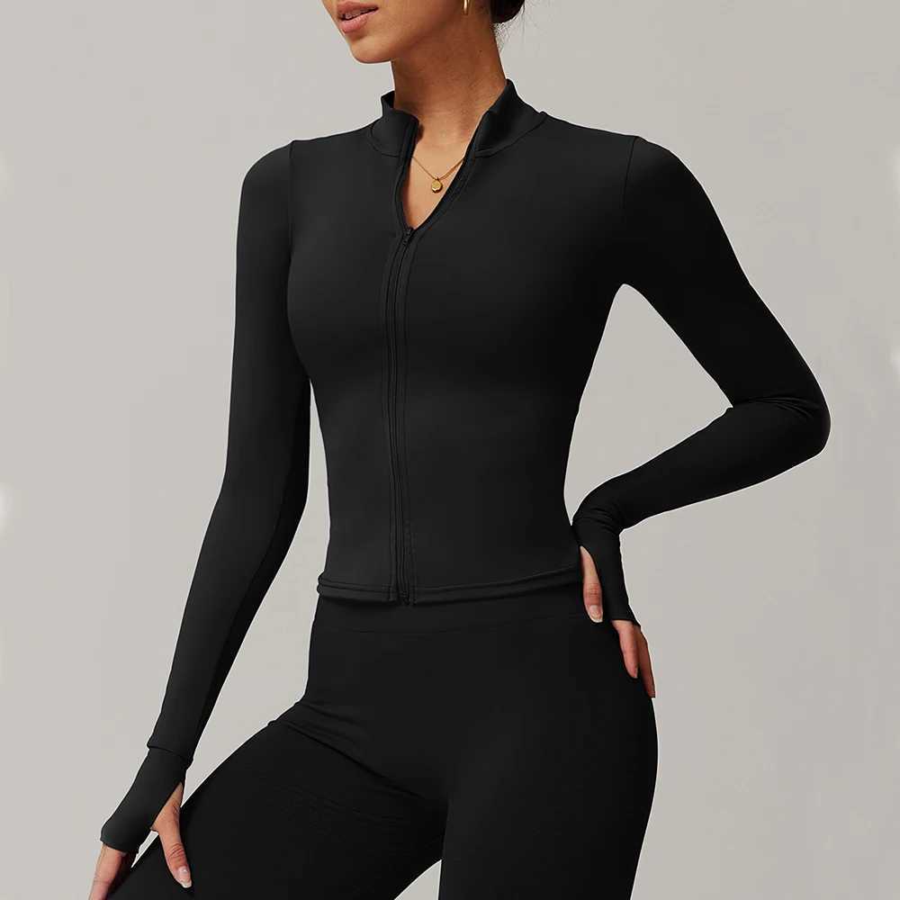 Yoga long sleeved sports jacket womens zipper fitness yoga shirt ultra-thin fitness gym top sportswear running jacket cycling clothingW250411