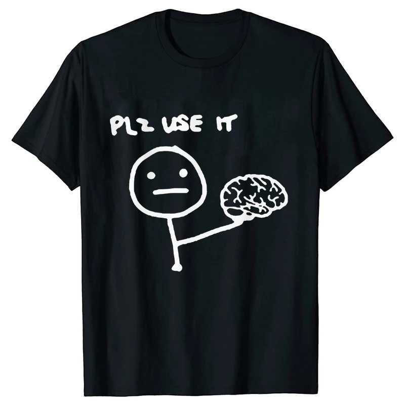 Interestingly please use your brain to satirize T-shirts with interesting graphics Y2k tops streetwear short sleeves Harajuku humor jokes mens T-shirt