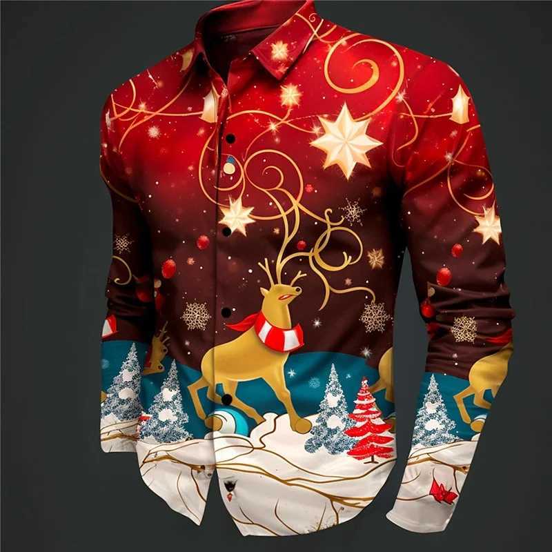 2024 Fashion Christmas Themed 3D Printed Mens Casual Long Sleeve Shirt Street Wear Party Size Shirt Santa Claus Hot Sale K251110