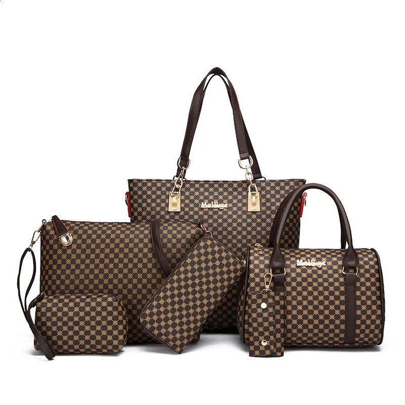 Womens bag fashion six piece set mother handbag shoulder cross body foreign trade womens clutch wallet 250401