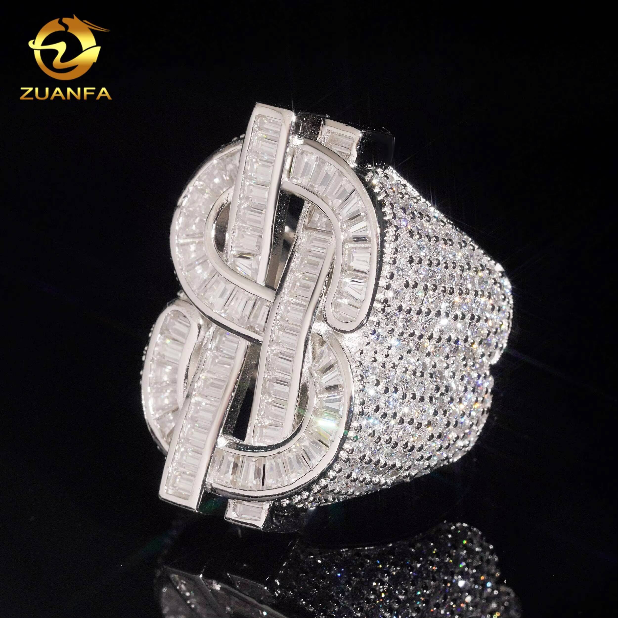 Hot Sale Iced Out USD Dollar Ring Moissanite Men Diamond Rings 925 Silver Hip Hop Ring Pass Diamond Tester
