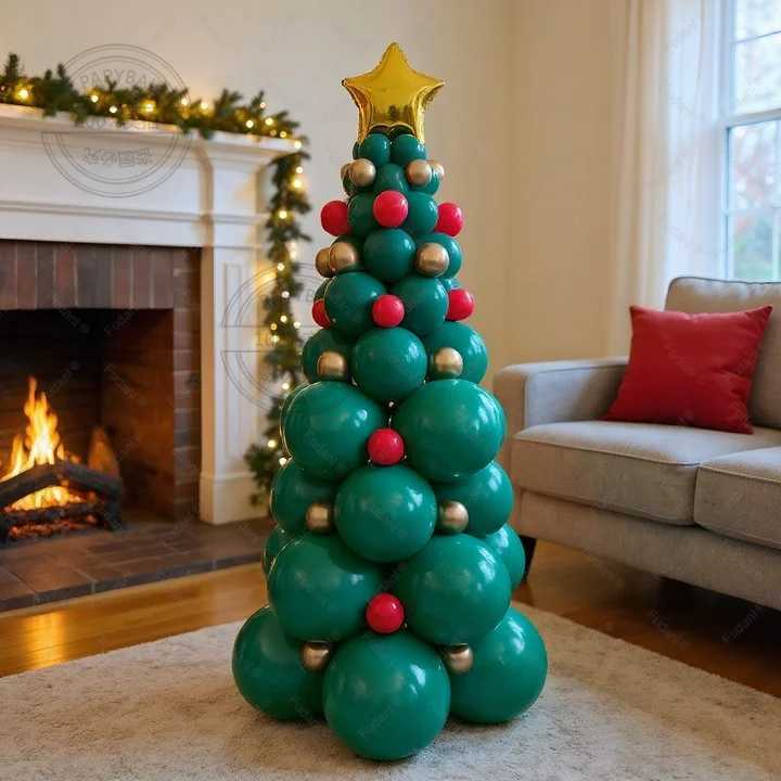 Christmas 66pc/set Creative Christmas Tree Decoration Set Green Balloon Tree Kit with Gold Star Topper - Perfect Festive Party Essentials Y251111