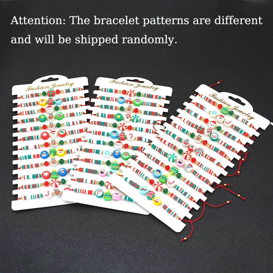 12PcsDozen Christmas Series Cute Bracelet Unisex Adjustable Knot Soft Rubber Beads Braslet Festival Party Friendship Joias 251103