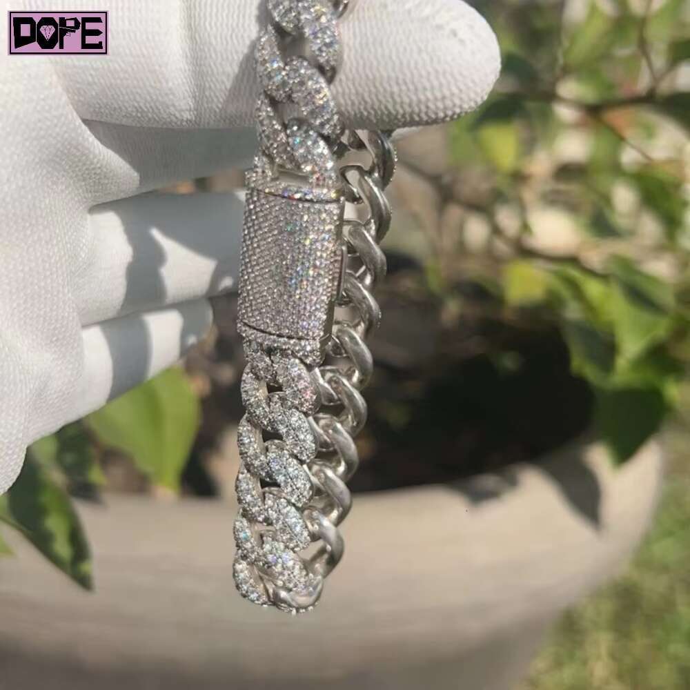 12mm Vvs Iced Out Moissanite Cuban Link 925 Sterling Silver Hiphop Rapper Moissanite Cuban Chain