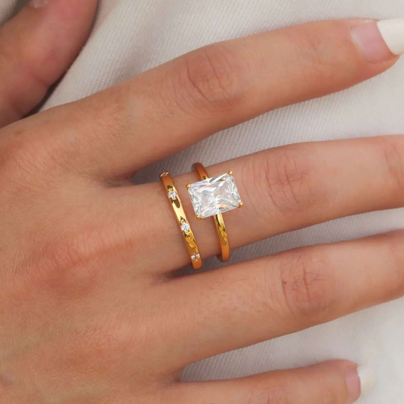 3.5CT Radiant Emerald Moissanite Diamond Womens Set Ring 925 Sliver Sterling 18k Yellow Gold Rings Top Quialty for Women