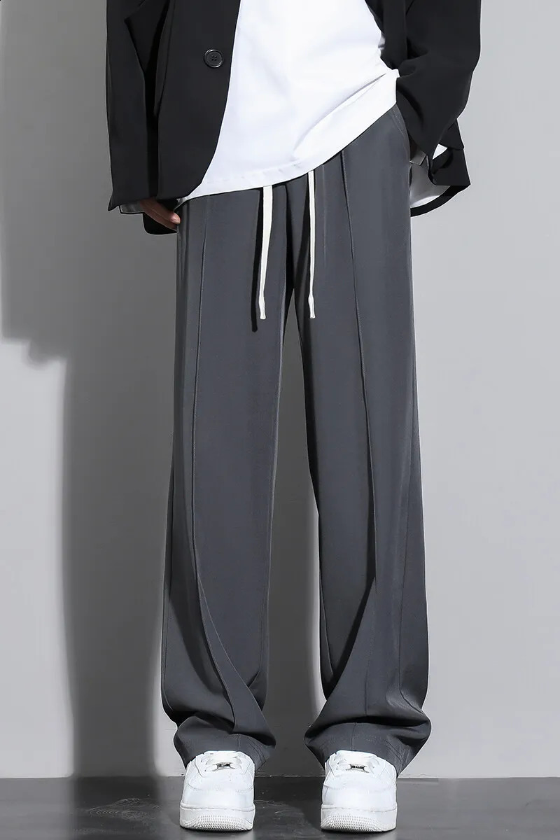 Mens casual straight pants loose elastic waistband Korean classic blue black gray mens Trouser Plus size 250411Z