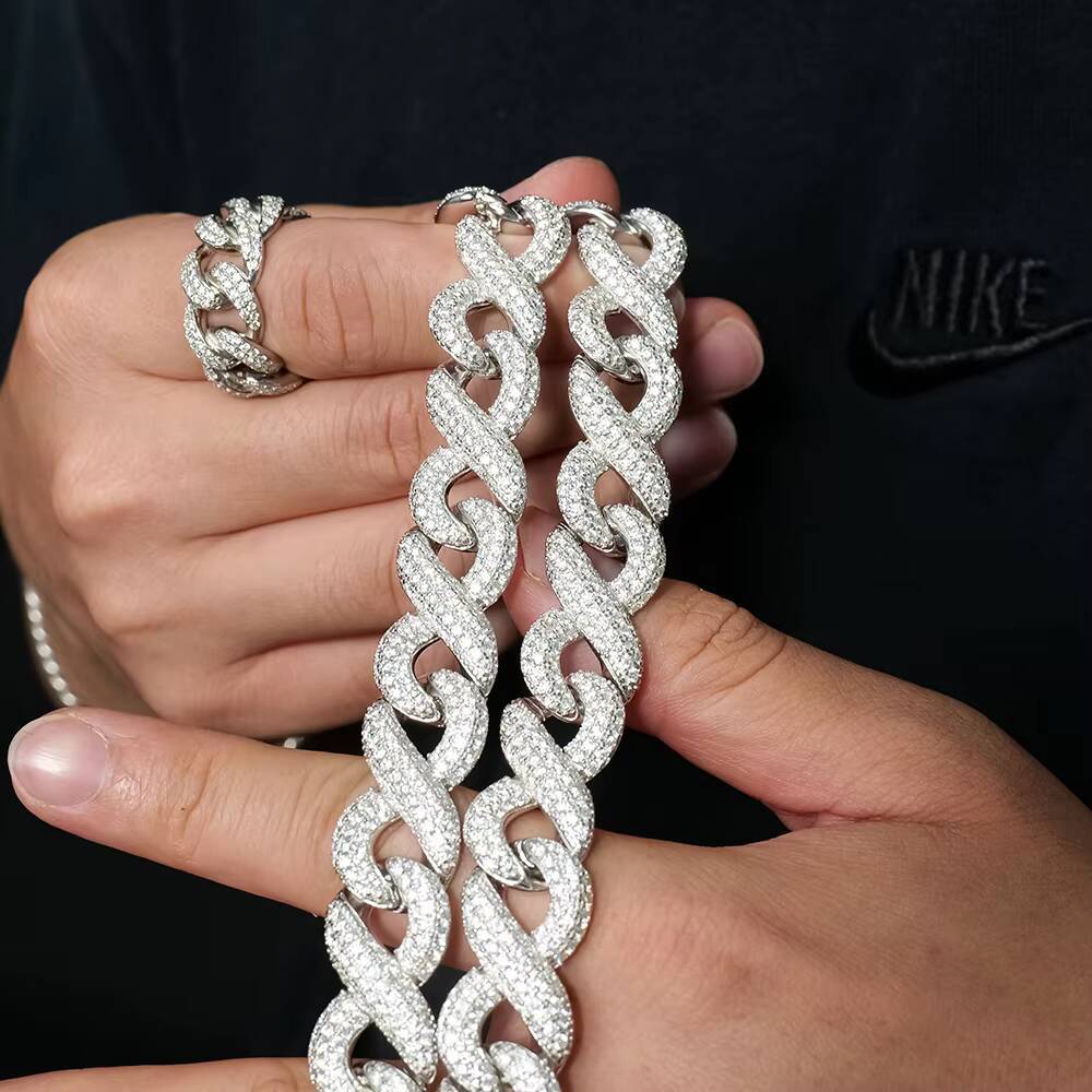 The 2023 Hot Style 15mm Iced Out Hip Hop the Infinity Link Fashion 925 Sterling Silver Moissanite Cuban No8 Cross Chain