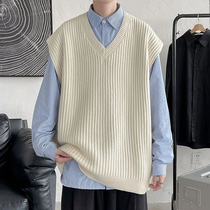 Mens V Neck Sweater 2025 Autumn Winter y Knit Vest Trendy College Style Cardigan Outerwear Plus Size 251104