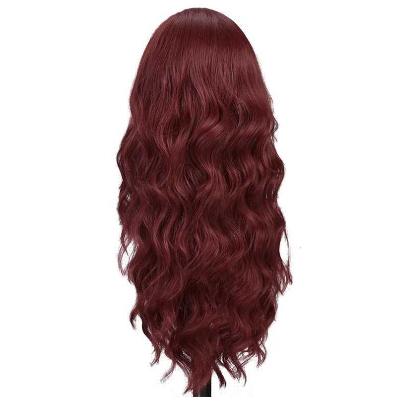 Red wine color synthetic wig with long curly hair full head of wig party daily use high-temperature hair wigT251111