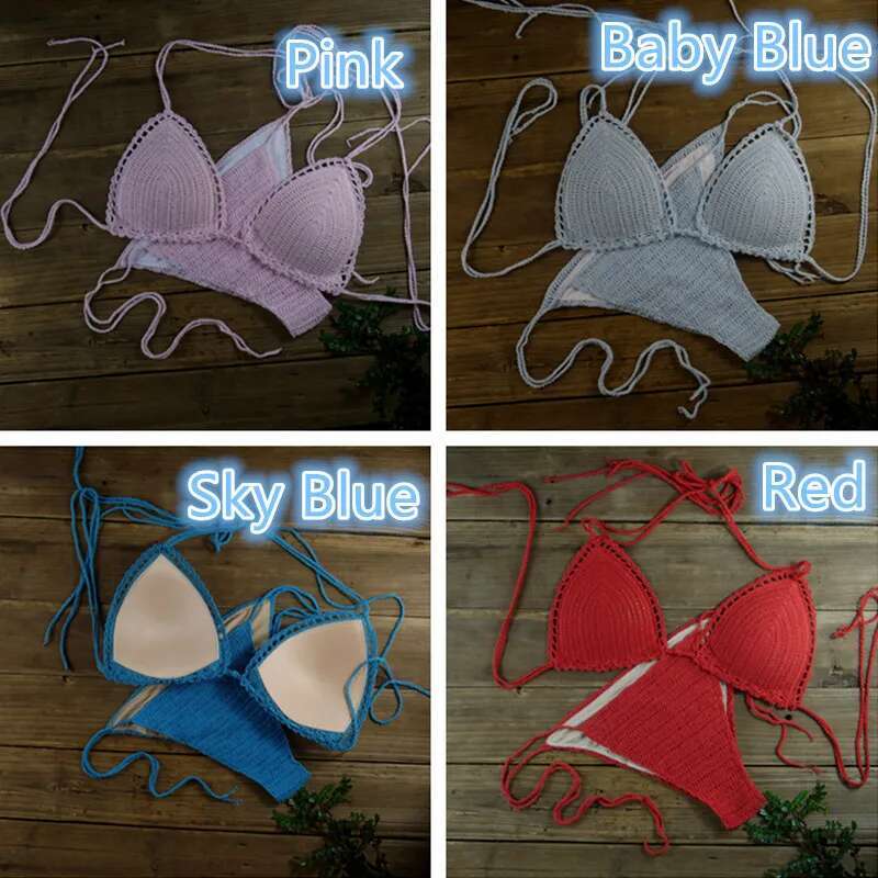 13 Color Women's Swimwear Push up Swimsuit Handmade Crochet Bikini Sets ing Swim Trunks