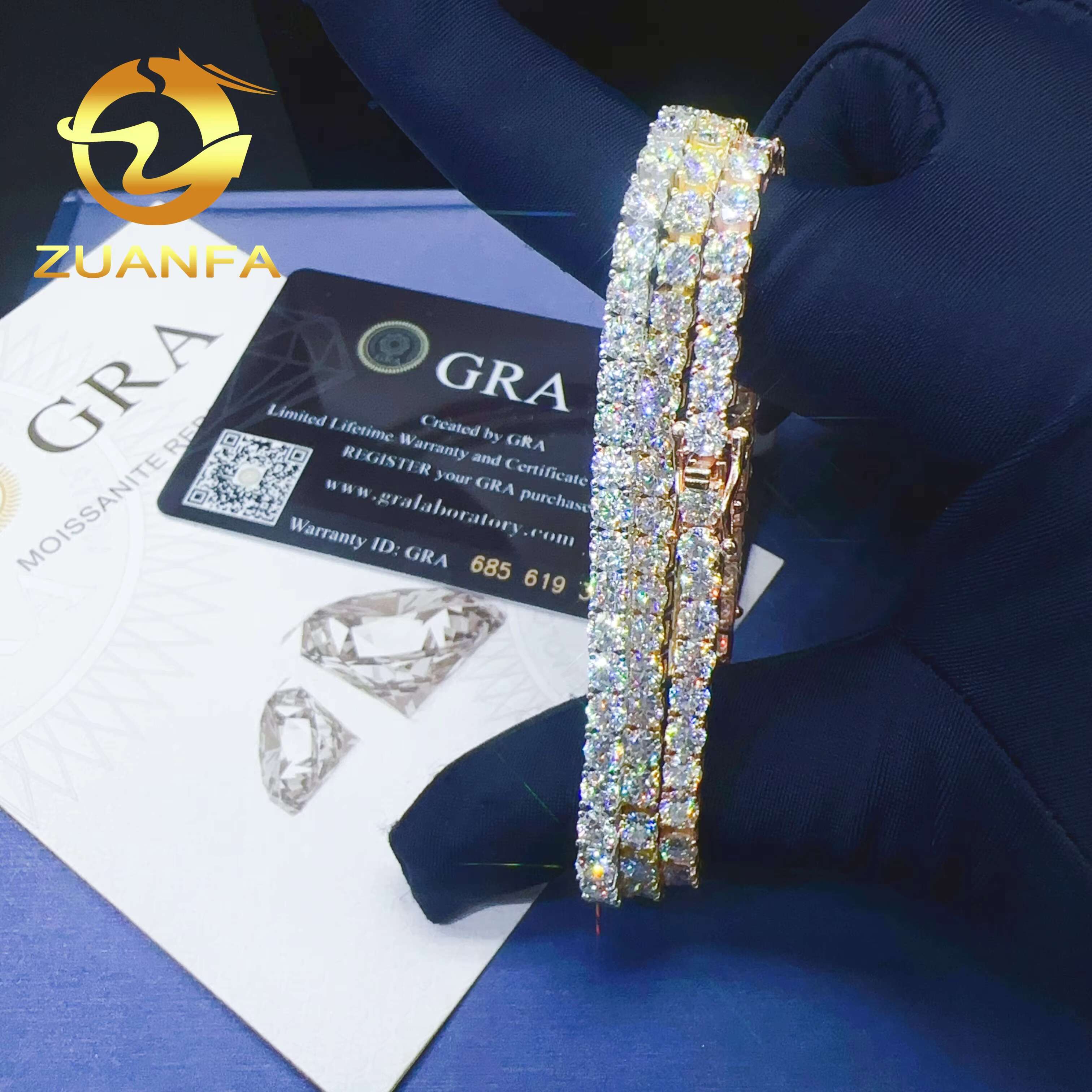 High Quality 925 Sterling Silver Ice Out Bracelet 4mm 6.5 Moissanite VVS Tennis Chain Bracelet for Men Women