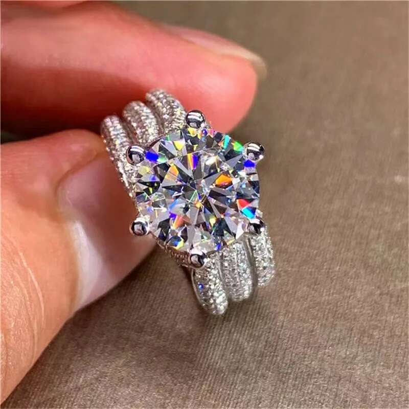 100% Real Moissanite Rings Women Sparkling Full Diamond Wedding Band S925 Sterling Silver Jewelry Wedding for Women