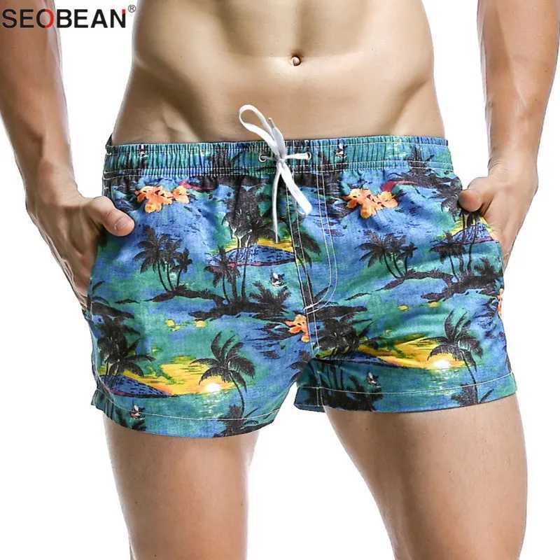 SEOBEAN summer style seaside mens beach shorts mens fast drying polyester fabric beach wear mens board shorts printed shortsW250410