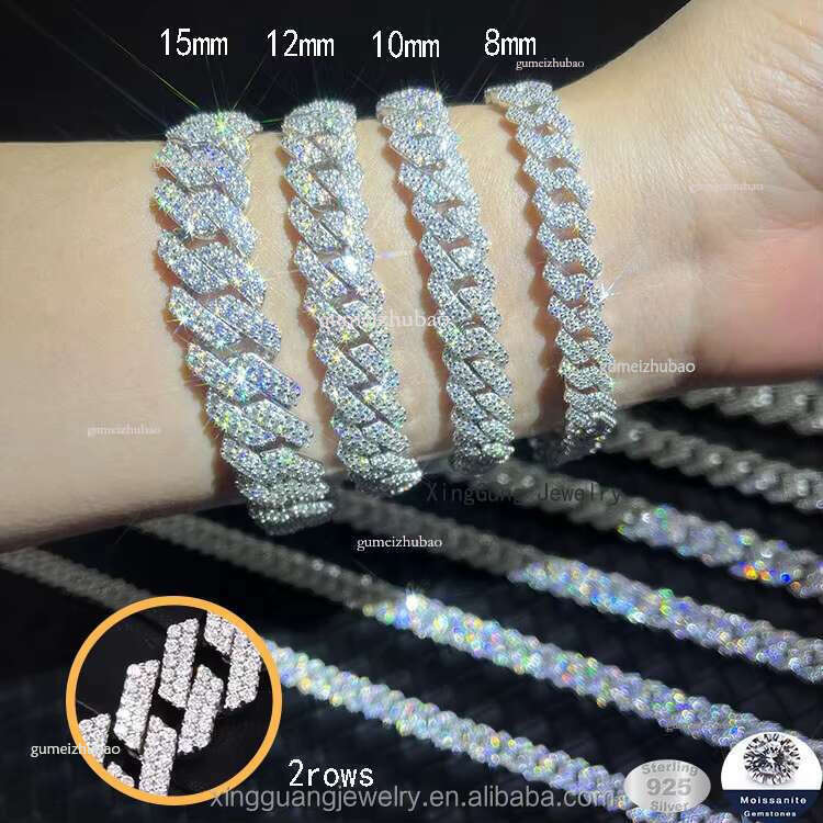 Wholesale 8MM -15MM Moissanite Chain Necklace Factory Direct Sale Hip Hop Style Vvs Dia Sier Cuban k Bracelet