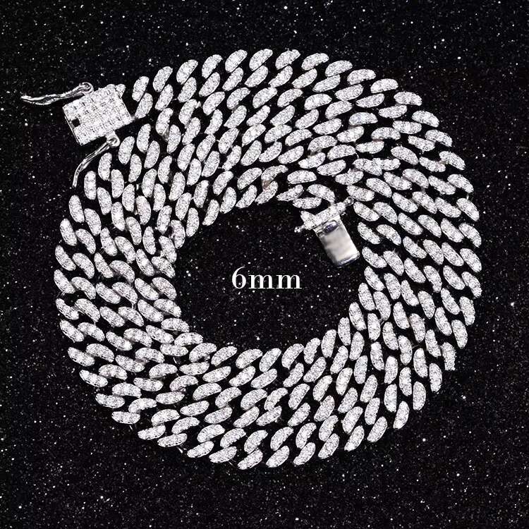 Moissanite Necklace Bracelet 6mm 10mm S925 Silver Gold Plated High Quality Hip Hop Style Iced Out Moissanite Diamond Cuban Chain