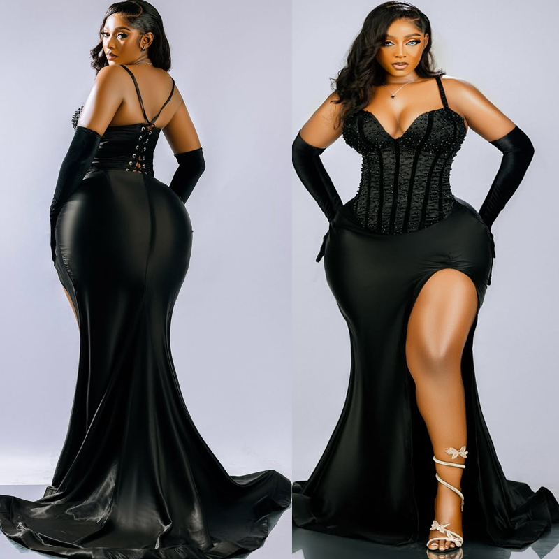 2026 Plus Size Black Mermaid Prom Dress Evening Dresses Formal Gowns For Special Occasions Halter Side Split Pearls Birthday Dress Second Reception Go