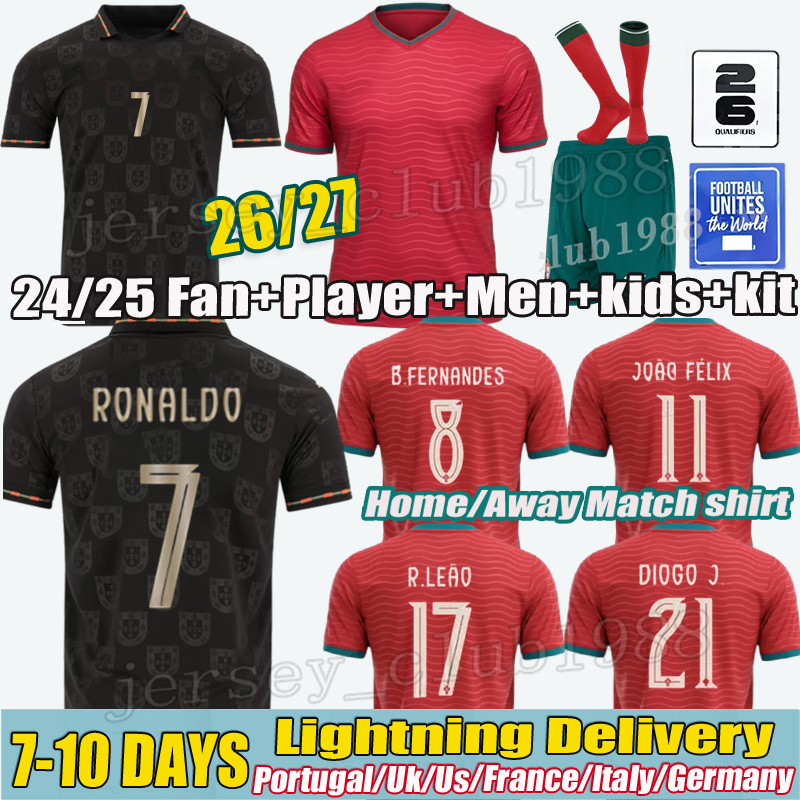 25 26 Portugal Jersey 7 RONALDO jersey PEPE BERMARDO Bernardo B.FERNANDES LEAO Ramos Dias Felix football shirt fans player version Men Kids kit Soccer Jerseys