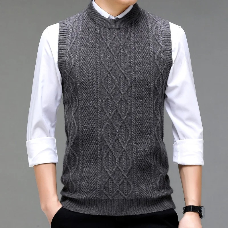 Fashion Crewneck Jacquard Mens Knitted Sleeveless Hair Tank Top Young Solid Color Warm 250411Z