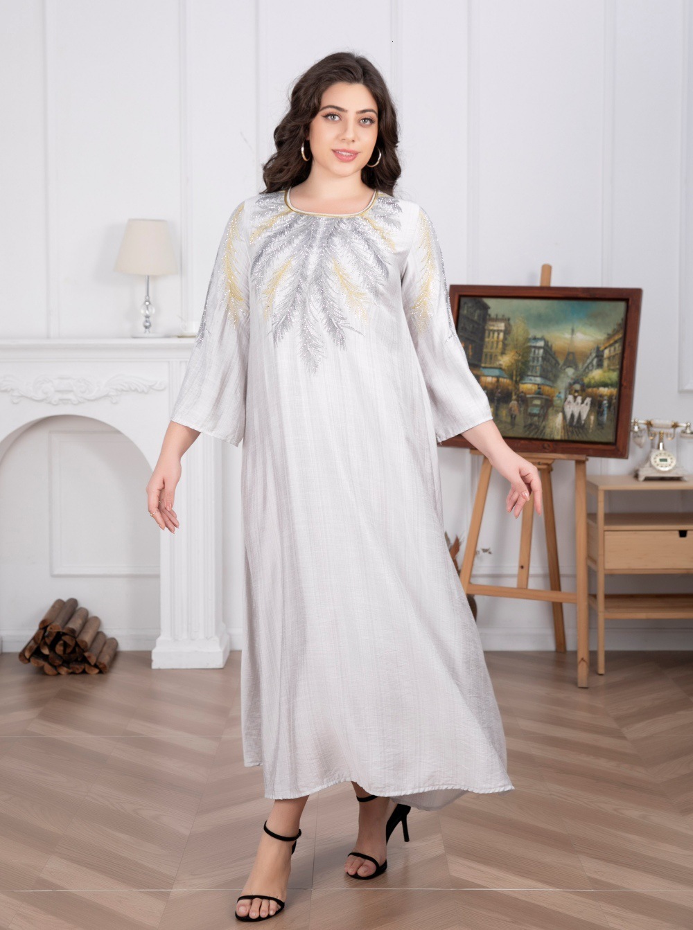 Robe Clothing Factory's new hot stamping evening Muslim dress, plus size women's dress
