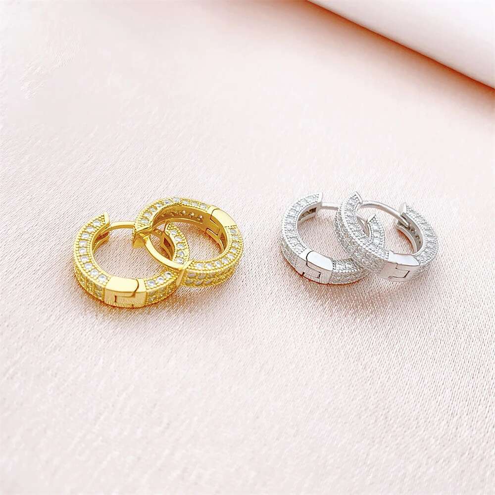 Full Moissanite Diamond Womens Earrings New Round Micro-Inlaid Earrings Hip Hop Simple Top Quality Earrings for Women Men