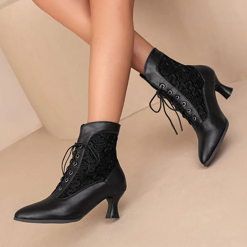 Lace-up Women Ankle Boots Middle Heels Custom Lace Pointed Toe Autumn Winter Women Shoes Black Red White Short Booties WSH4927 251110