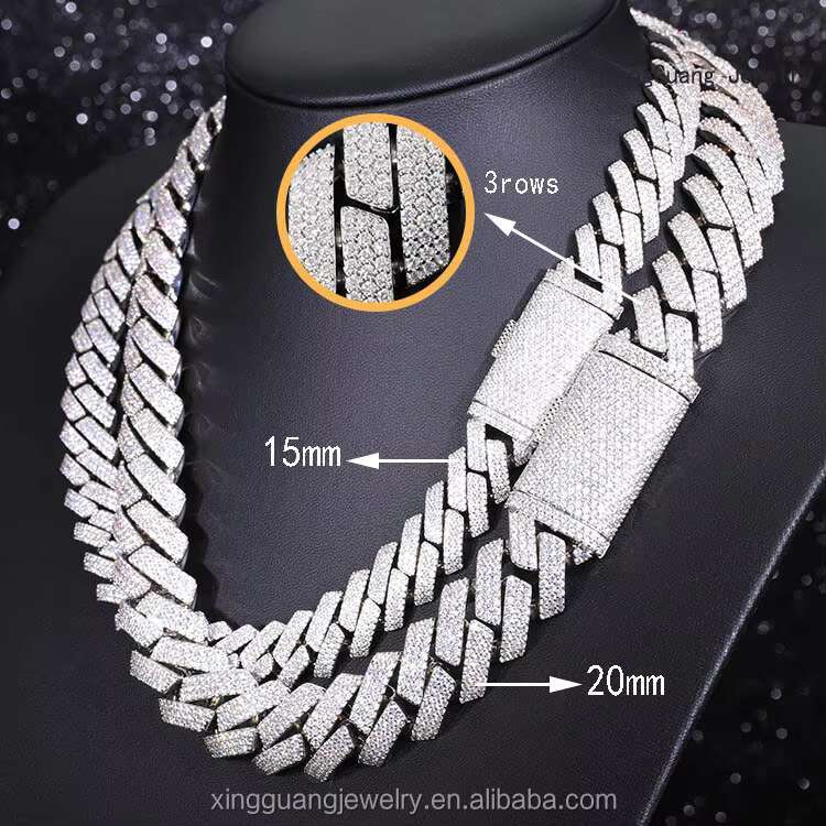 RTS Iced Out 20 mm Wide 3/4 Rows Moissanite Cuban Chain S925 Silver Diamond Link Chain Jewelry Hip Hop Fine Jewelry Necklaces