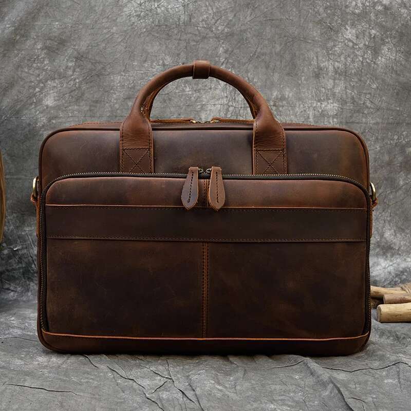 Retro Laptop Briefcase Genuine Leather Handbags Casual 15.6" Business Bag Daily Working Tote Bags Men Male Bag For Documents