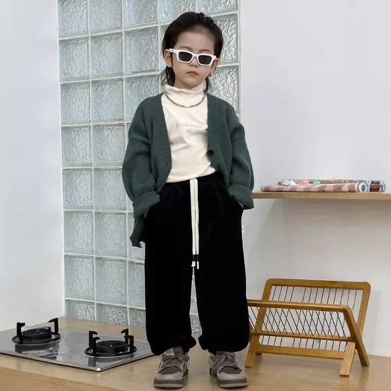 Childrens Fleece Pants Autumn Winter New Style Korean Childrens Versatile Soft Jogger Pant Baby Boys and Girls Trousers L251110