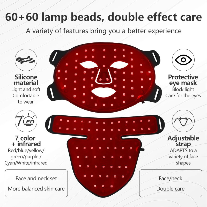 LED Facial Mask with Neck 8 color Near-infrared Red Facial and Neck Pon Oil Control Skin and Rednes 251105