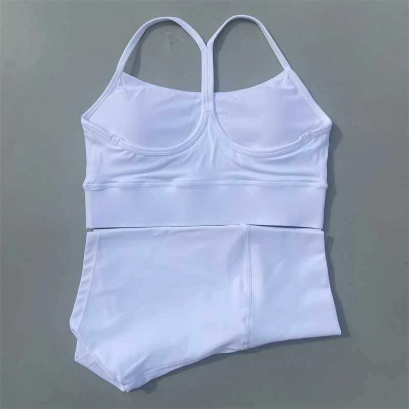 Solid color gym bike yoga set short leg+cross Y sports bra sportswear womens gym set comprehensive training joggingW250411