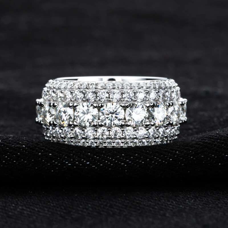 MossanRappr 11.6cttw Moissanite Iced out Diamond Ring 925 Sterling Silver High Quality and Fashion Jewelry for Mens Party Wear