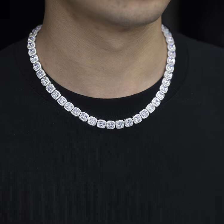 Fashion Customized High-end S925 Sterling Silver VVS D Color Moissanite Diamond Cushion Tennis Chain for Jewelry Gift