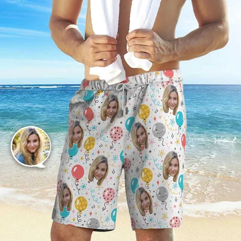 Customized facial mens shorts shark foldable beach shorts 3D printed unisex gym exercise board shorts ice swim trunksW250410