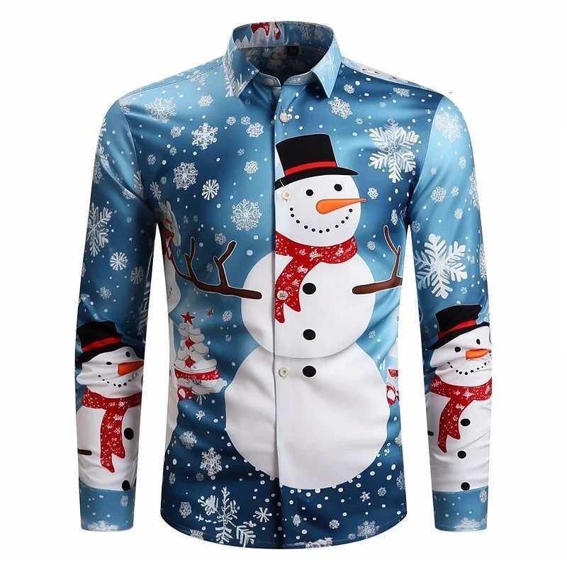 2024 Fashion Christmas Themed 3D Printed Mens Casual Long Sleeve Shirt Street Wear Party Size Shirt Santa Claus Hot Sale K251110