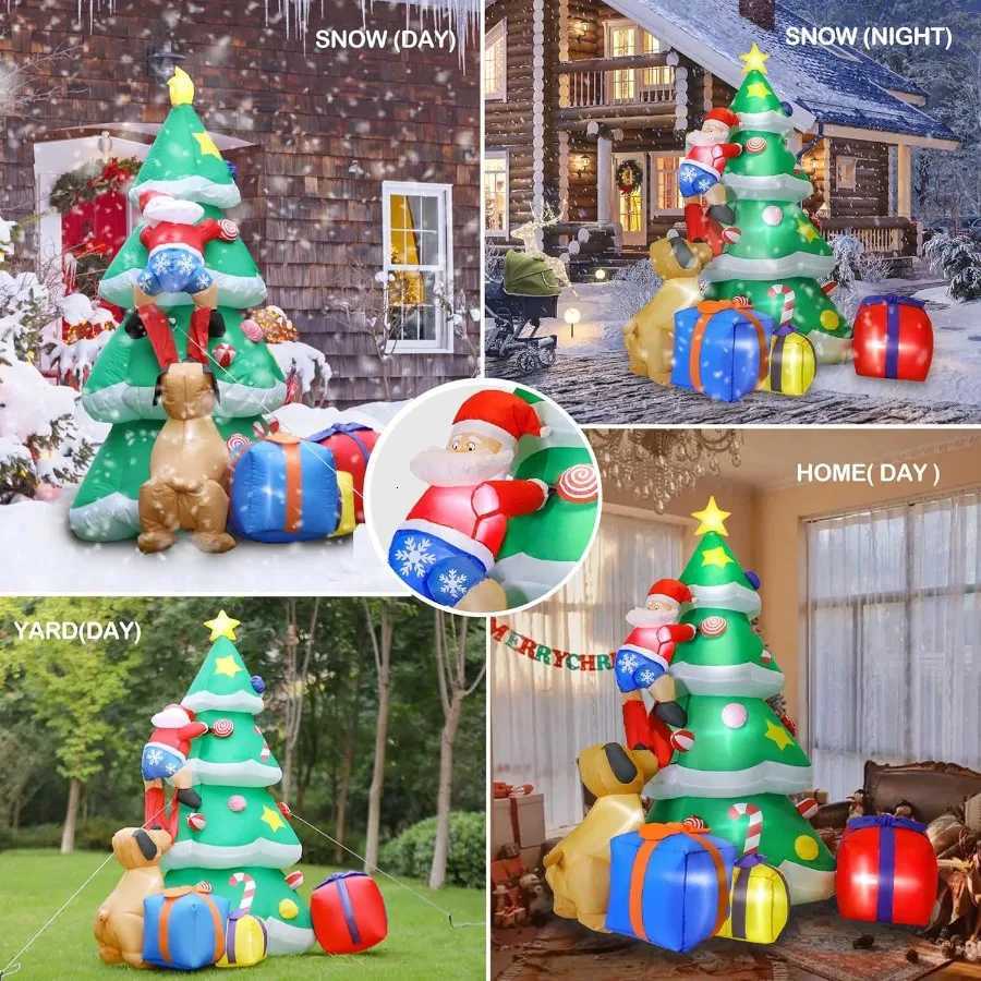 Christmas 7FT Christmas Inflatable Tree Giant with Dog Bite Santa Claus 3 Wrapped Gift Boxes Bright LED Lights Christmas Outdoor Decorati Y251111