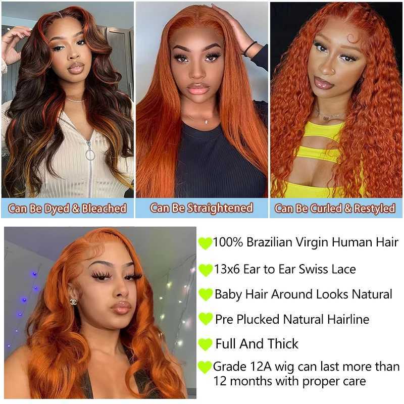 Ginger Orange 13x6 Lace Front Wigs Human Hair 200 Density Body Wave Wig 350 Colored Human Hair Wig Pre PluckedT251111