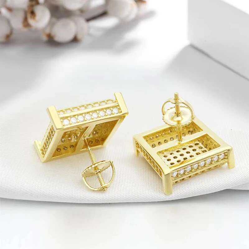 Hiphop 1.8ct Real D Color Moissanite Square Shape Stud Earrings Screw Back for Women Men 925 Sterling Silver Pass Diamond Tester