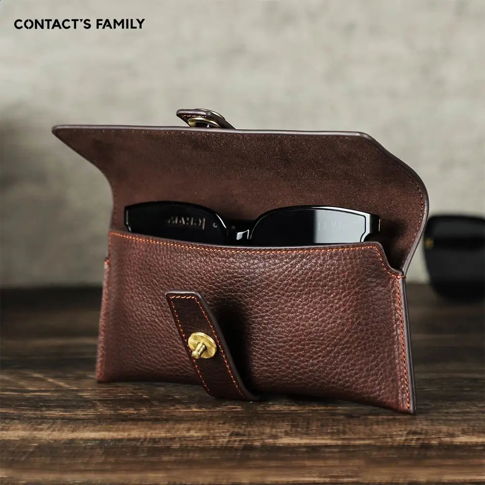 Handmade 1 piece retro leather eyeglass cover storage bag sunglasses protection box eyeglass frame for men 250409