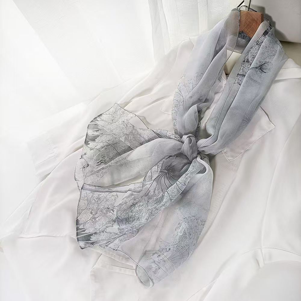 T454 new spring and autumn summer sunscreen printed versatile scarf thin simulation scarf decorative shawl beach