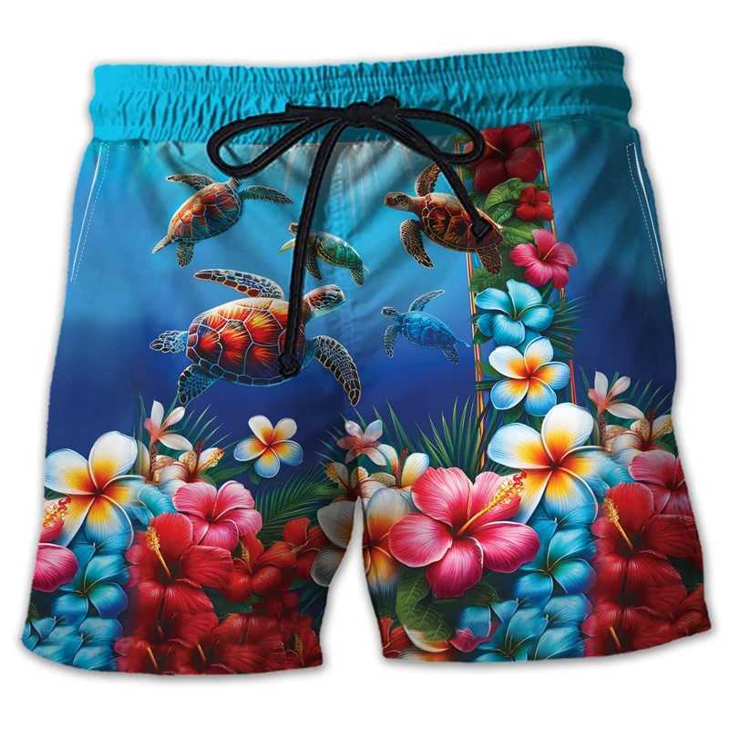 Animal sea turtle 3D printed mens shorts casual Hawaiian marine animal beach shorts loggerheads trunks children TrousersW250410