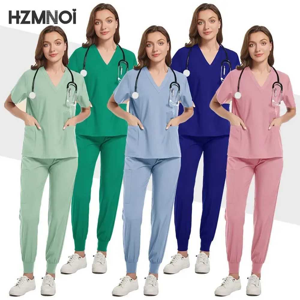 Nursing Scrubs Set Women Beauty SPA Uniforms Pet Clinic Store Veterinary Dentistry Work Clothes Medical Nurse Surgical Top+Pants X250410