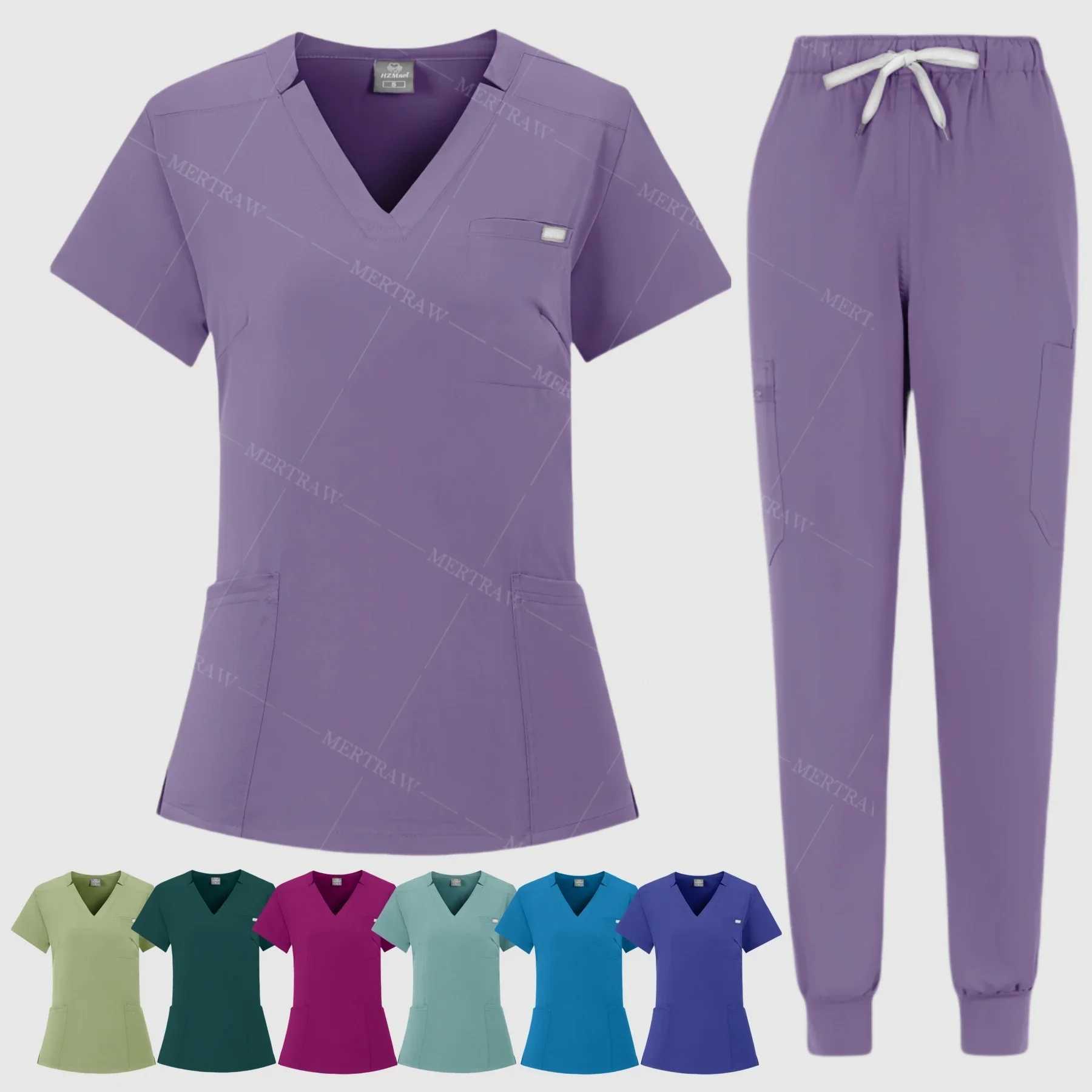 Multicolor Women Pet Shop Doctor Scrub Medical Surgery Workwear Scrub Set Scrub Uniform Short Slve Tops+Pants Nursing Uniform X2505281