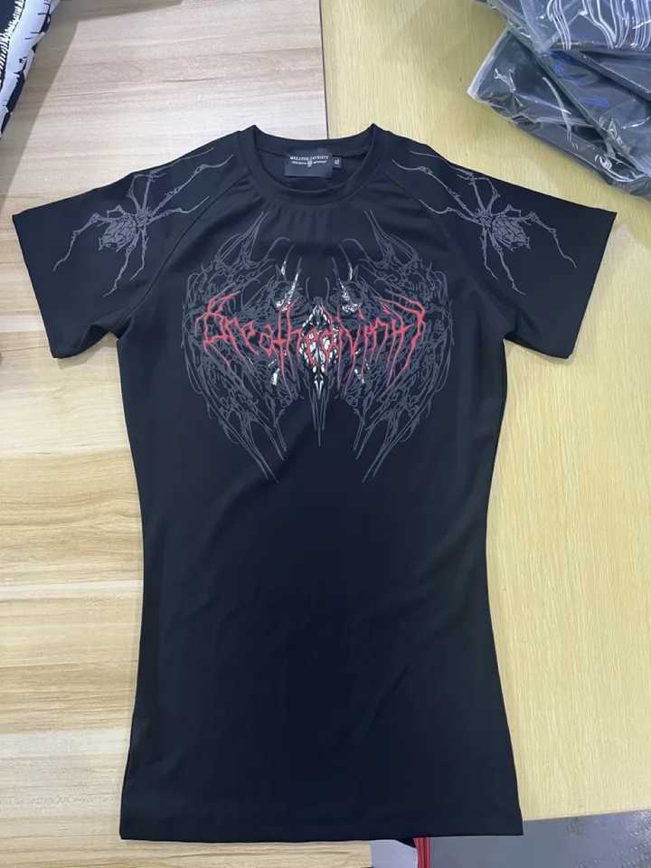 Breathedivity compression shirt short sleeved top muscle gym fitness black wolf club Y2K M250411